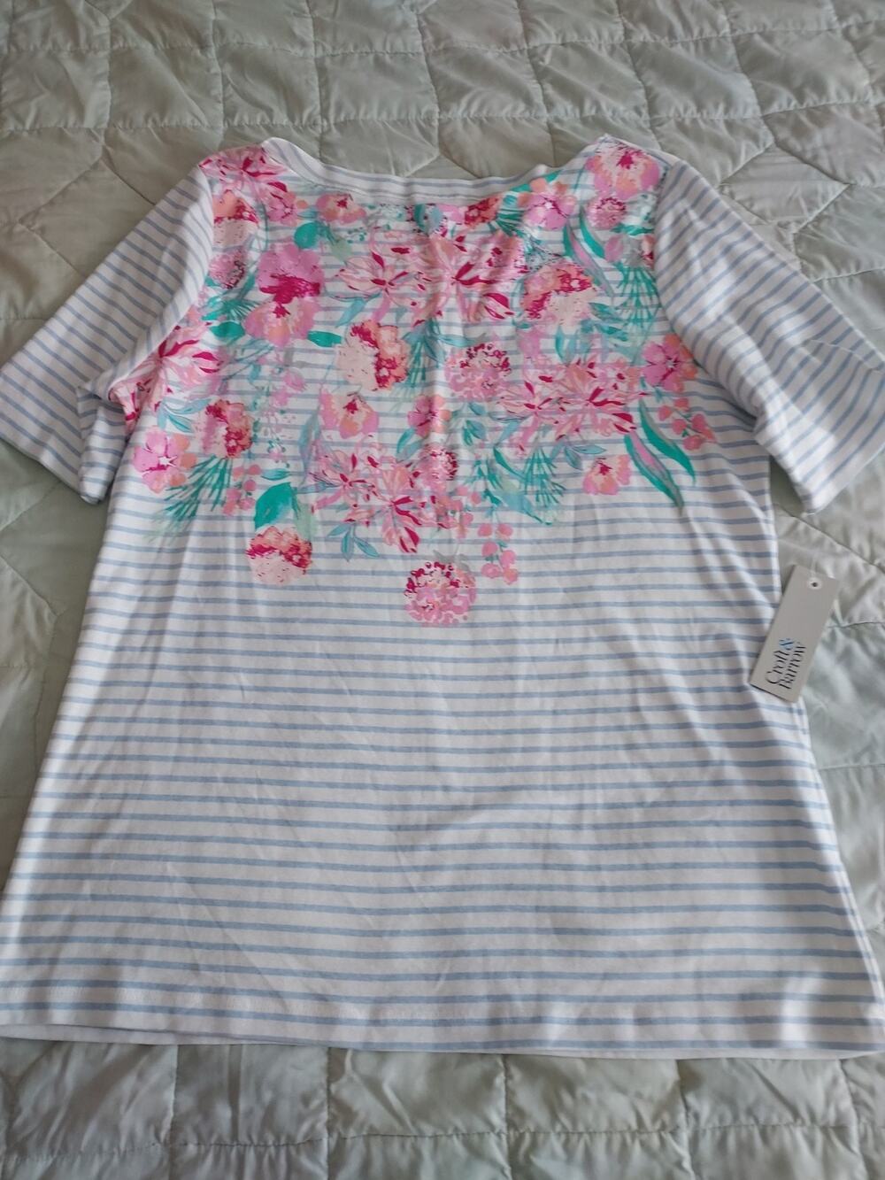 NEW Croft and barrow womens tops size Large Striped Boat neck knit NWT